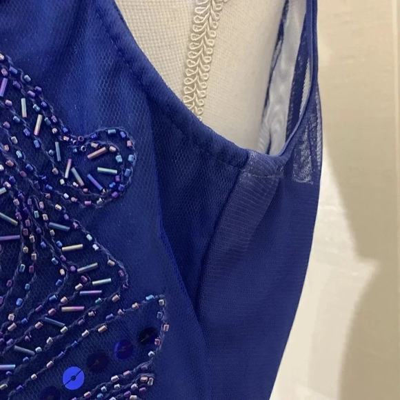 Prom Blue Beaded Crop Top with Keyhole Cutout in Back By Love Reign - Picture 8 of 9